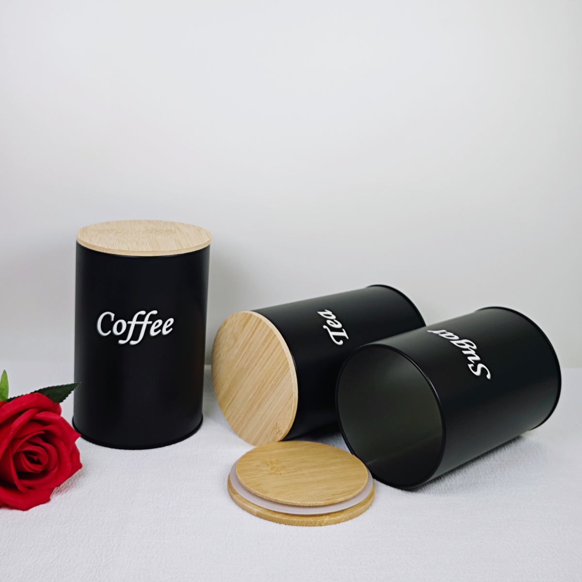 Tapa redonda de bambú y madera, lata de hierro puntual, té de café, sello de azúcar, tapa de bambú, lata de hierro, almacenamiento ecológico, lata de metal creativa