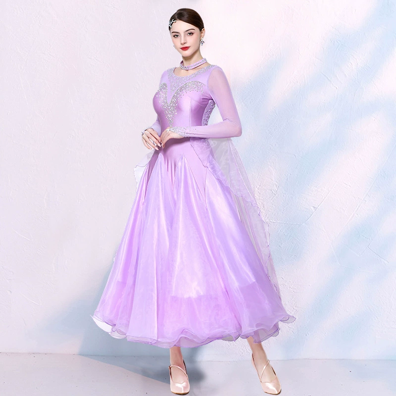 Изящная танцовщица, юбка для современного танца, одежда для выступлений в бальных танцах, одежда для соревнований по бальным танцам, одежда для выступлений в вальсе с жемчугом и бриллиантами