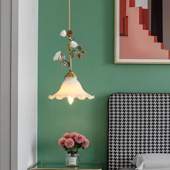 French Cream Flower Bedside Small Chandelier All Copper Vintage Nanyang Style Restaurant Dining Table Bar Table Pastoral Glass Chandelier