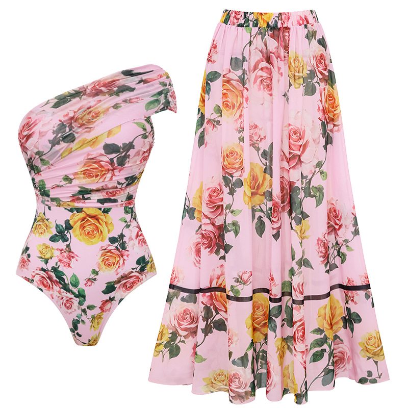 2026 trajes de baño europeos y estadounidenses nuevos flores rosadas dulces vacaciones junto al mar set de trajes de baño femeninos explosivos transfronterizos