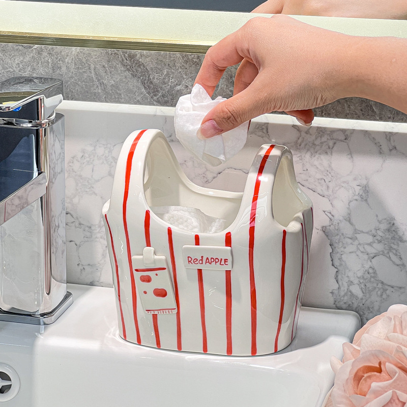Portable ceramic toothpaste and toothbrush holder, household storage box, countertop organizer for miscellaneous items, face towel and garbage storage solution