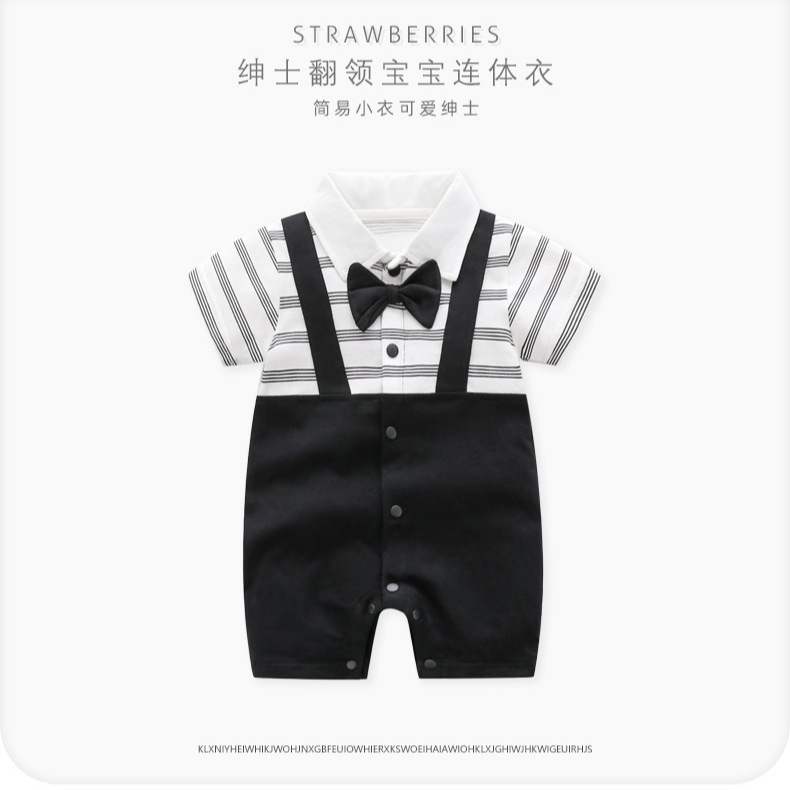 Newborn Baby Summer Category a Baby Jumpsuit Pure Cotton Thin Short-Sleeved Outing Clothes Children's Clothing Crawling Clothes Outing Clothes
