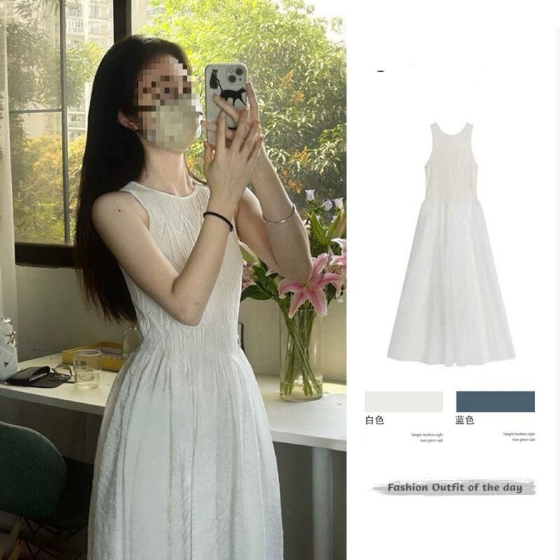 Summer 2024 New White Texture Vest dress Women's Niche Slimming High-end Sleeveless Long Dress
