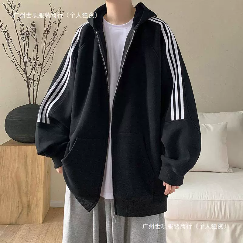 Американский ретро трехполосный кардиган с капюшоном свитер мужской весенний и осенний прилив дизайн свободная повседневная спортивная куртка