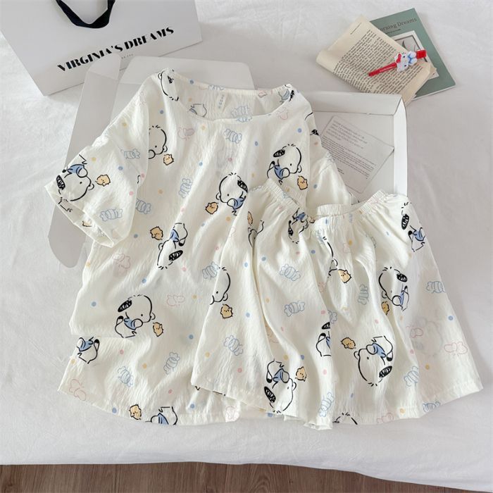 Venta al por mayor transfronteriza de pijamas vietnamitas verano femenino dibujos animados coreanos dulce y lindo estudiante estampado cuello redondo nube algodón estilo ins