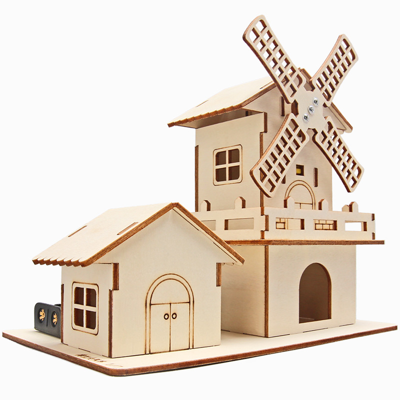 Gran molino de viento de madera de Tecnología pequeña producción juguetes educativos para niños al por mayor estudiantes de primaria paquete de material de experimento científico hecho a mano