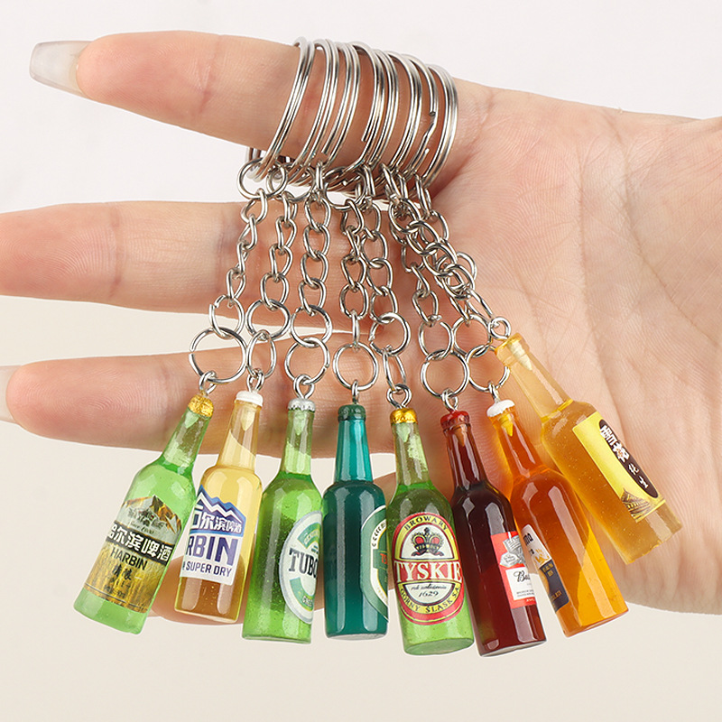 Cerveza botella de vino llavero accesorios de resina bricolaje accesorios de carcasa de teléfono móvil crema epoxi bolso de niña colgante al por mayor