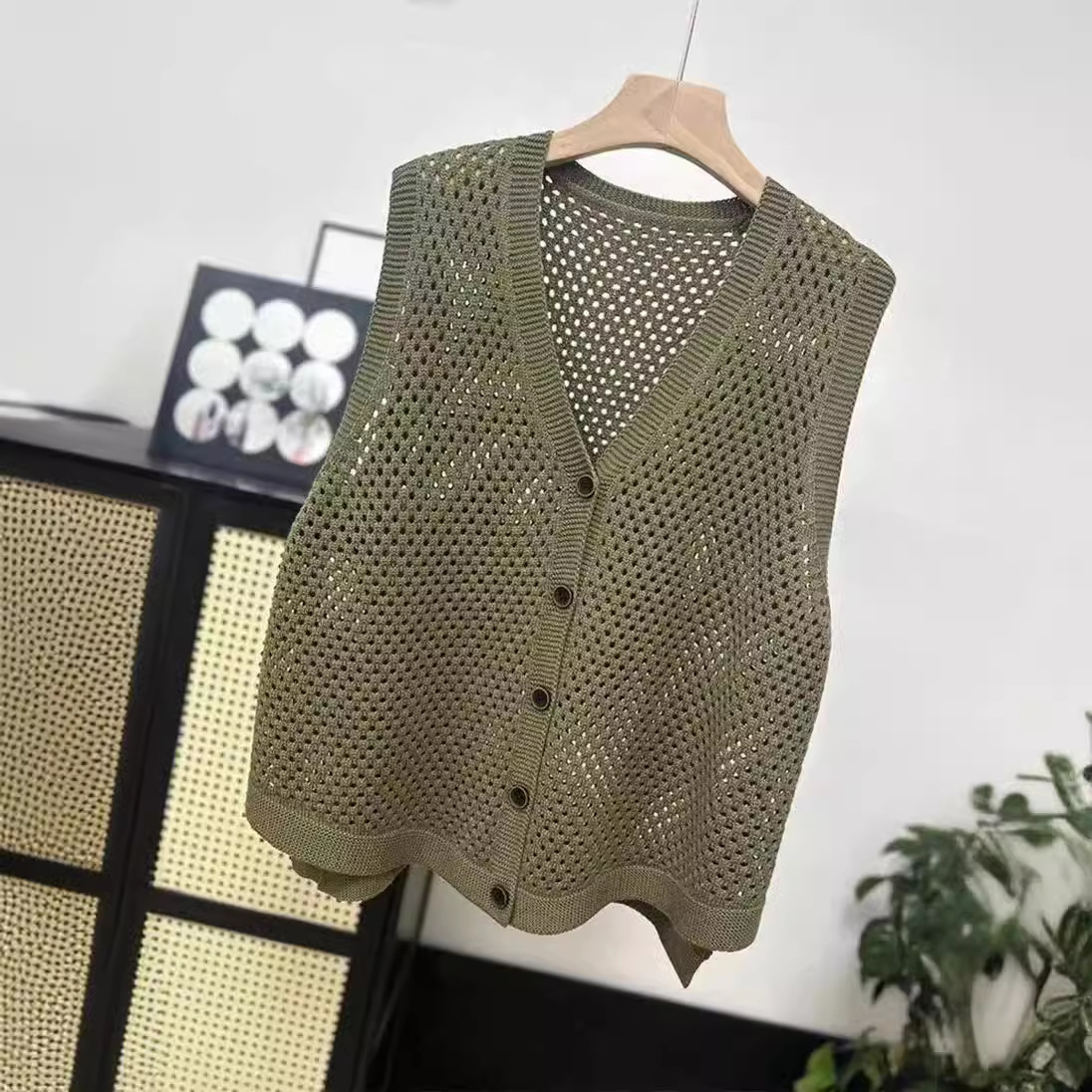 Unique Designer Knit Cardigan Sweater Vest for Women, 2026 Spring/Summer New Style, Plus-Size Loose Hollow-Out Cotton Vest