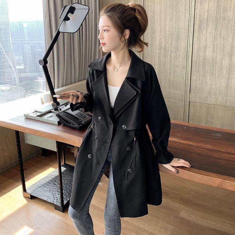 大码胖女秋冬装宽松双排扣中长款风衣收腰显瘦西装领外套200斤|undefined