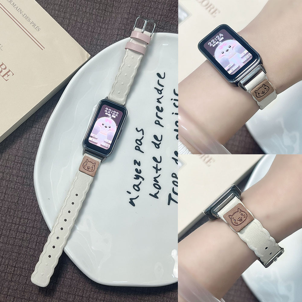 Suitable for Huawei 8/9 Nfc Watch Strap Bracelet 10 Cookie Kitten Watch Strap Leather Personalized Trendyy Women's Wristband