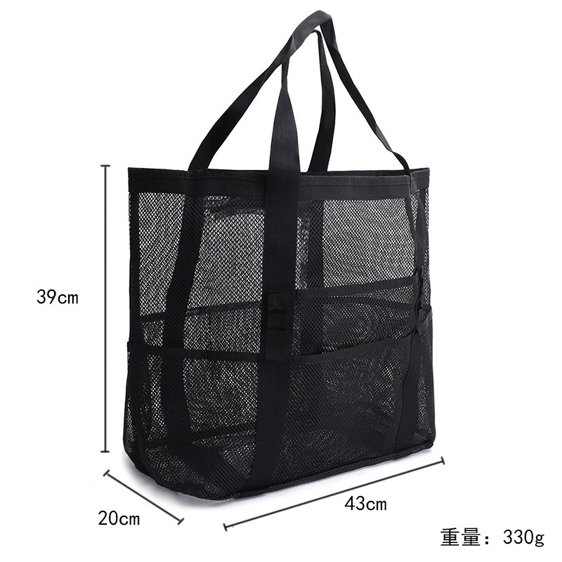 Beach Organizer Bag, capacious mesh tote, multi-pocket lightweight beach bag