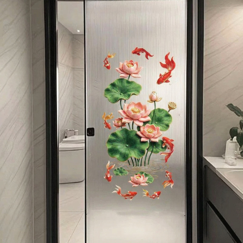 Koi fish and lotus flower glass stickers, electrostatic stickers for kitchen and bathroom to eliminate bad spirits, toilet door stickers, housewarming decorations Koi fish and lotus flower glass stickers, electrostatic stickers for kitchen and bathroom to eliminate bad spirits, toilet door stickers, housewarming decorations