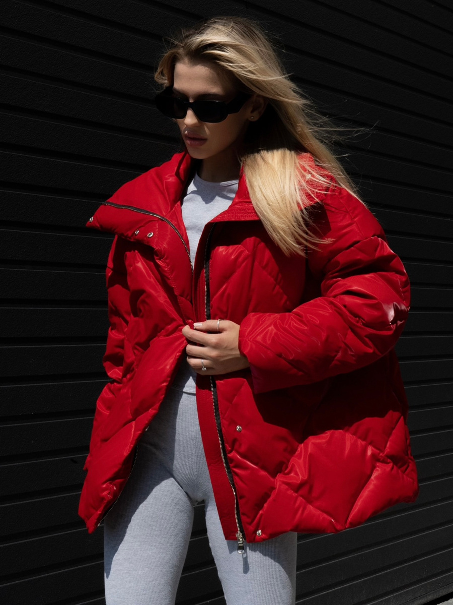 Chaqueta de algodón rombo transfronteriza Europa y América 2025 otoño e invierno nuevo estilo chaqueta suelta chaqueta de algodón de solapa brillante mate chaqueta casual