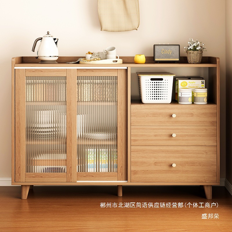 Fábrica directa de madera sólida japonesa armario de comedor sala de estar armario de té armario de almacenamiento cocina contra la pared integrada