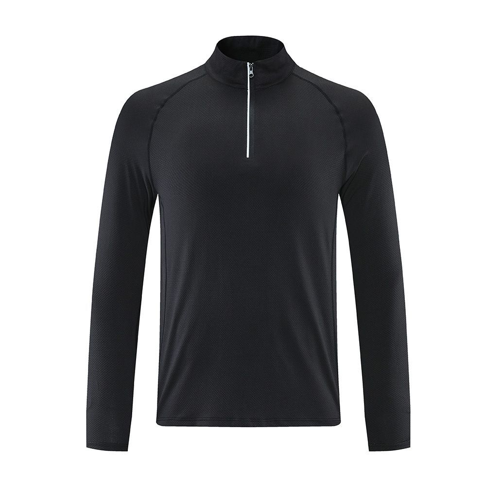 Ropa de entrenamiento de primavera y otoño para hombres de manga larga superior transpirable media cremallera collar de pie apretado correr ropa de secado rápido en stock al por mayor UA