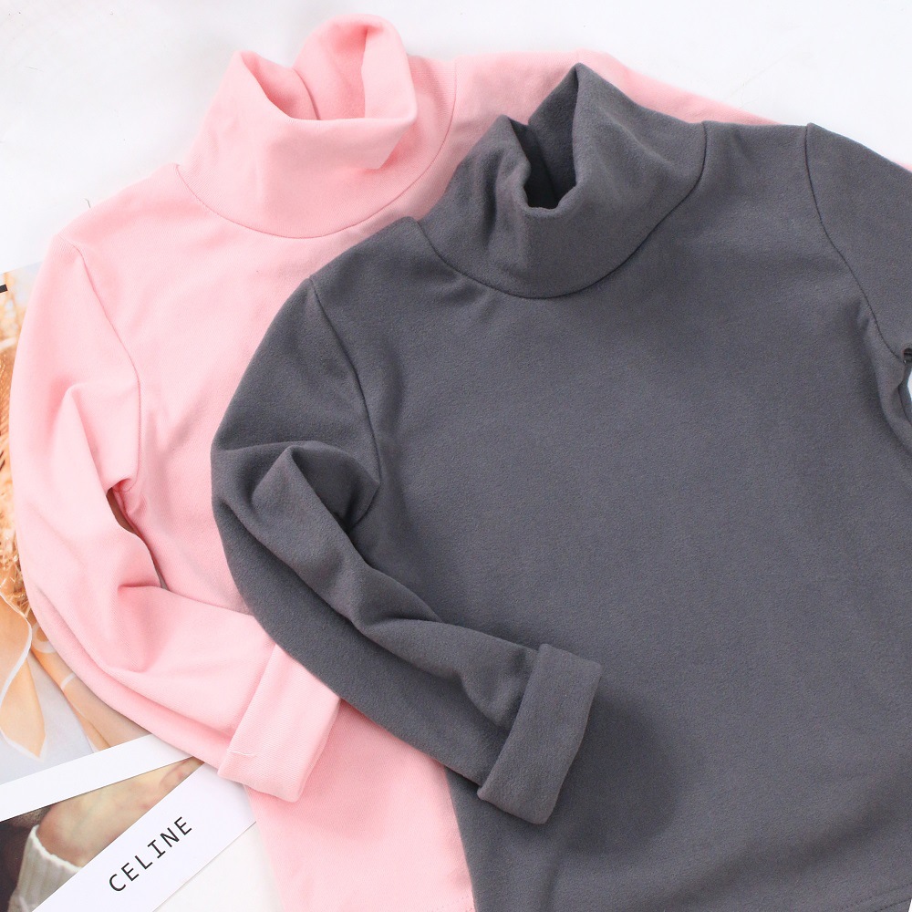 Otoño e invierno nuevo de terciopelo niños medio cuello alto camisa de fondo color sólido niños y niñas Bebé Ropa interior térmica entrega de una sola pieza