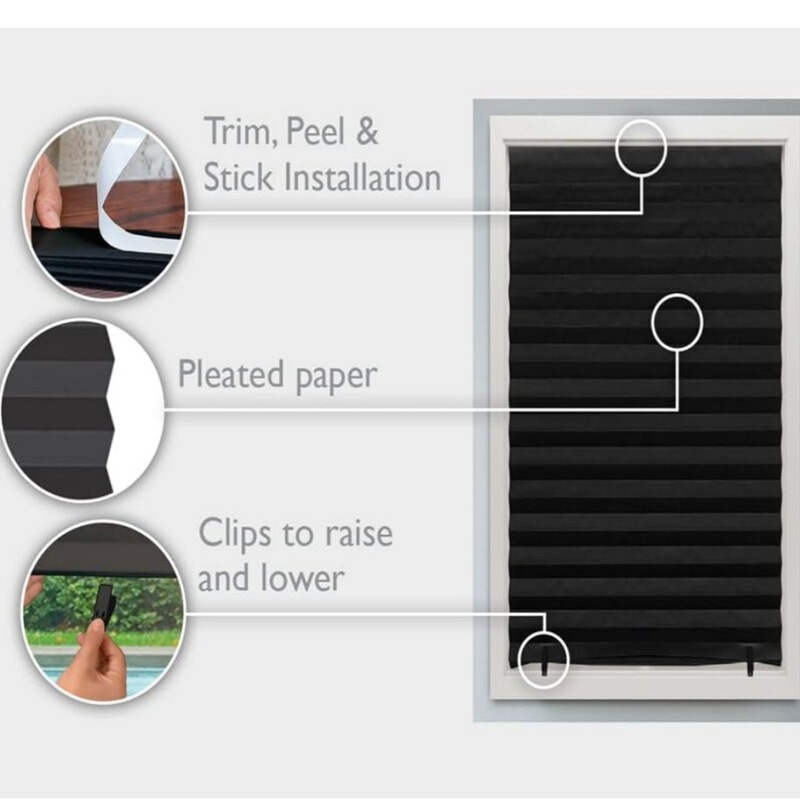 Pleated Curtain Non-woven Self-adhesive Cuttable Punch-free Privacy Curtain Bedroom Office Heat Insulation Shade Sunshade Curtain