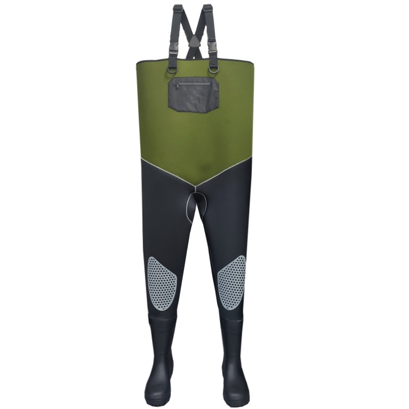 Factory Oem Customized 4mm Neoprene Green and Black Knee Pads Printed Reinforced Rubber Shoes Wading Fishing Pants