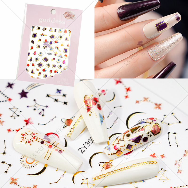 Concubina joyería de uñas geométrico universo planeta gilding DIY pegatinas de uñas Moon Gem 3D pegatinas de uñas adhesivas