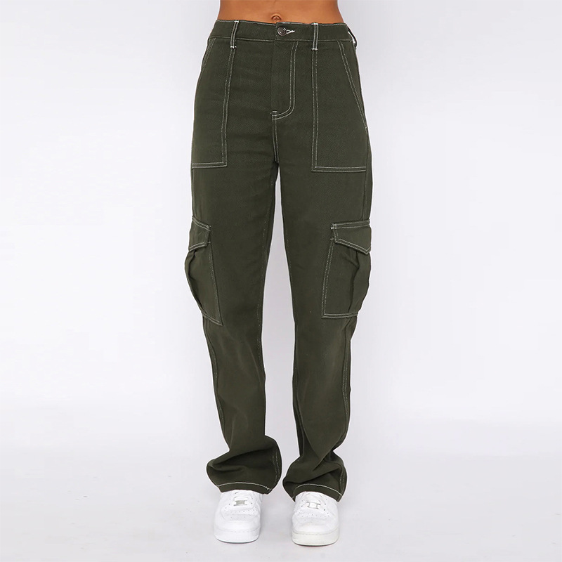 Ventas directas de fábrica moda europea y americana super Un adelgazamiento pantalones vaqueros guapos de cintura alta de las mujeres de la calle suelta overoles de pierna ancha moda