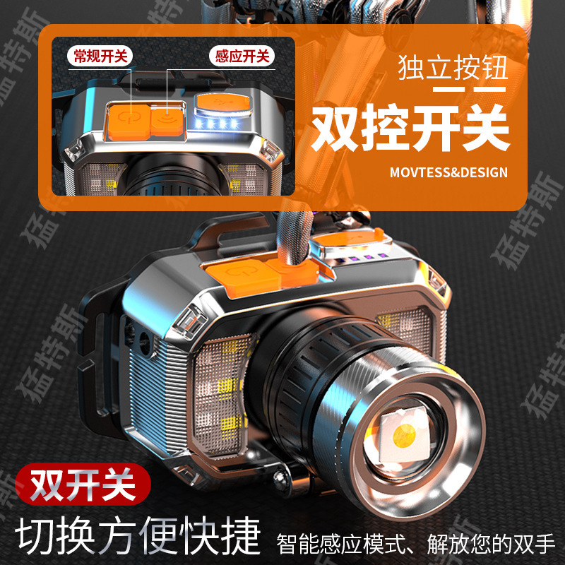 Luz láser blanca luz intensa inducción faro LED linterna doméstica usuario exterior zoom de largo alcance pesca nocturna luz de minería de cabeza super brillante