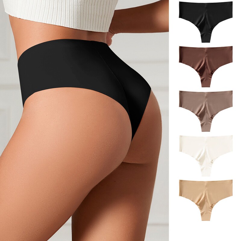 Cross-Border New Ice Silk Seamless Underwear Women's Comfortable Breathable Mid-Waist Underwear One-Piece Large Size Solid Color Briefs