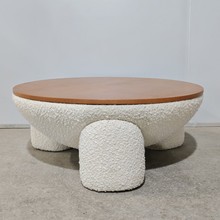 轻奢现代咖啡桌羊羔绒家居带储物茶几大象腿木面带收纳批发圆形几