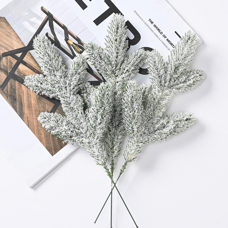 圣诞节雪花五叉松针圣诞松树枝礼品装饰道具仿真树叶人造绿植配件|undefined