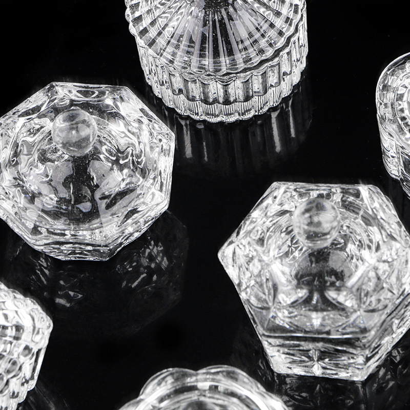 Nueva copa de cristal de manicura con tapa de forma especial taza de lavado de pluma Cristal líquido manicura taza octogonal