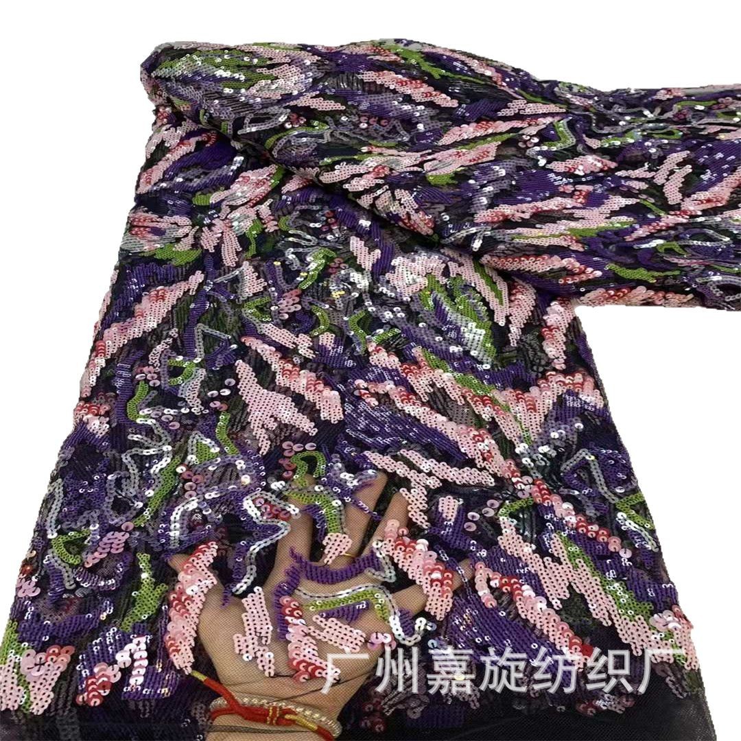 Tela de encaje africana multicolor con lentejuelas, tela para vestidos de moda europea y americana, encaje con lentejuelas.