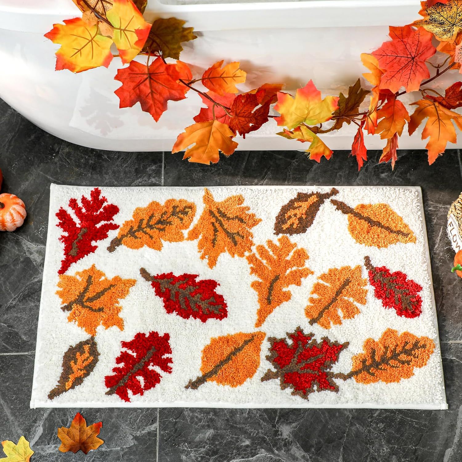 Amazon Imitation Cashmere Plush Christmas Holiday Carpet for Home and Bathroom, Cute Autumn Pumpkin Car Floor Mat, Dropshipping