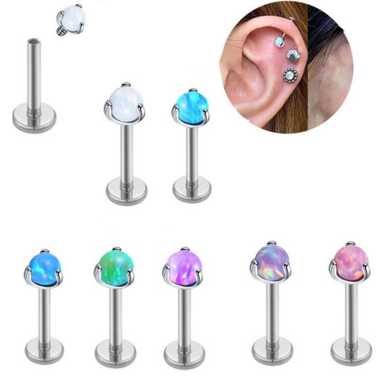 316L titanium alloy ear bone nail AB colorful color matching Aobao earrings moonstone earrings ear nail ear bone nail