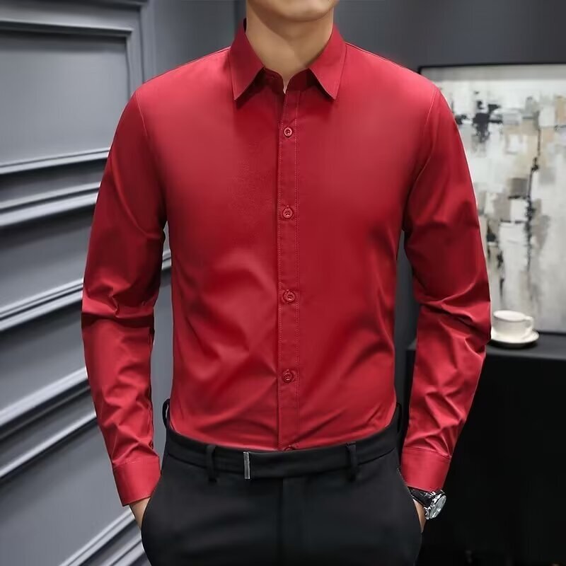 Wedding Long-Sleeved Shirt Groom Groomsman Clothes Plus Size Men's Pure Lining Clothes High-End Business Suits Formal Wear