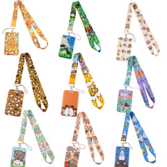Cartoon kitten mobile phone lanyard camera key lanyard printed badge student work hard shell card holder fresh