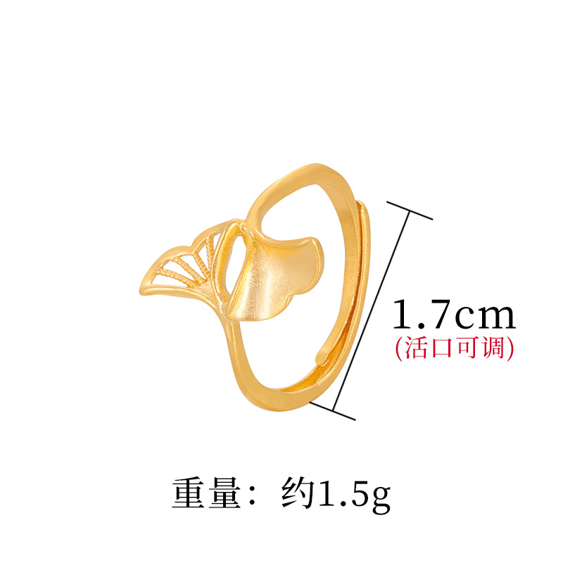 Nuevo anillo de oro de vietnam hoja de ginkgo femenina flor de cuatro hojas hueco ajustable anillo de oro de imitación todo fósforo joyería de estilo nacional