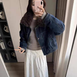 2025冬蓝色羊羔毛加绒牛仔外套女加厚新款新品感小个子穿超好看
