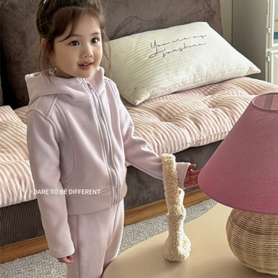 Size Roll 24 Girls' suit Autumn and Winter New Children's Korean-style Hooded Jacket Baby Casual Pants Two-piece Set