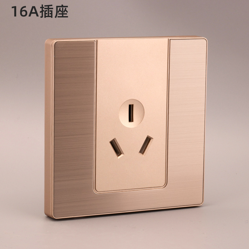 Nuevo Hotel hogar de acero inoxidable cepillado oro LED interruptor 86 tipo Pared de cinco agujeros panel de toma de corriente al por mayor