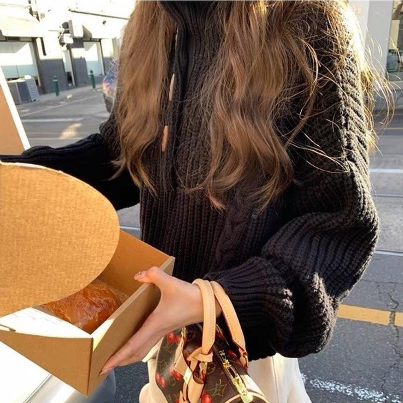 秋冬新款宽松韩版慵懒风高领麻花毛衣女高级感休闲上衣套头针织衫|undefined