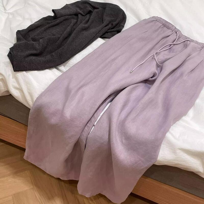 Highly Recommended! Vocal!! Super Stylish Light Purple Linen Pants for Women, Summer Straight-Leg Casual Pants