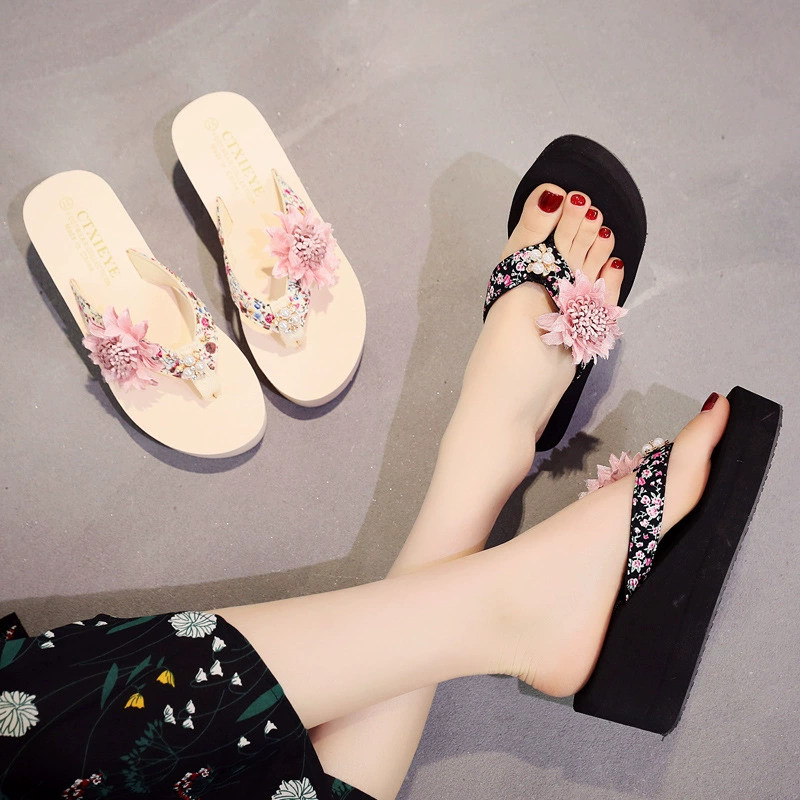 Тапочки женские богемные цветы шлепанцы оптом летние склоны с толстым дном повседневные пляжные шлепанцы