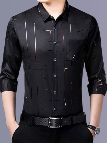 Loose Long-Sleeve Iron-Free Collared Men's Shirt - Versatile, Elastic, Soft, Non-Pilling Casual Top
