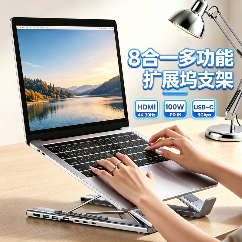 Multifunctional Laptop Stand Docking Station Type-C to HDMI 4K High-Definition Expansion Dock Tablet Folding Support Stand