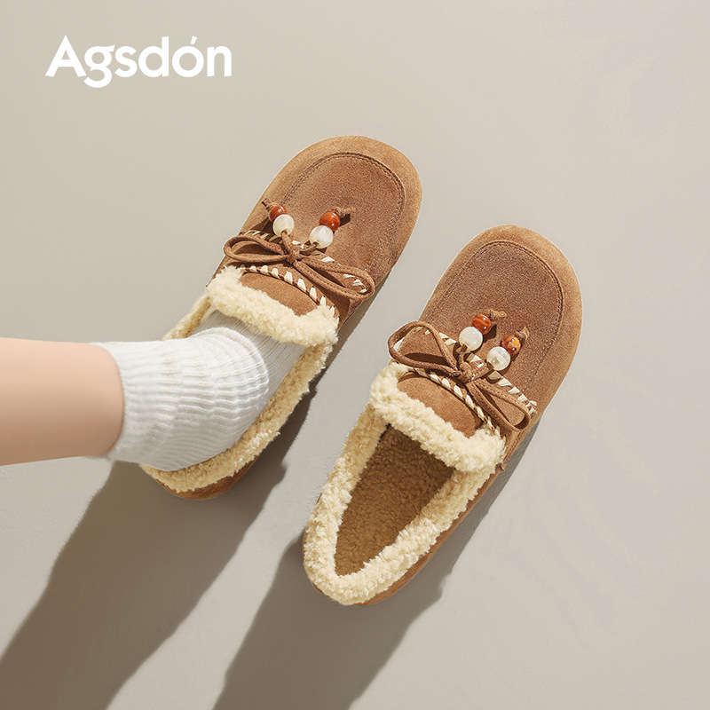 Augu Lion Dengjia veludo Bocken zapatos mujeres 2025 nuevo otoño invierno embarazadas un pie botas de nieve zapatos de lana de fondo plano