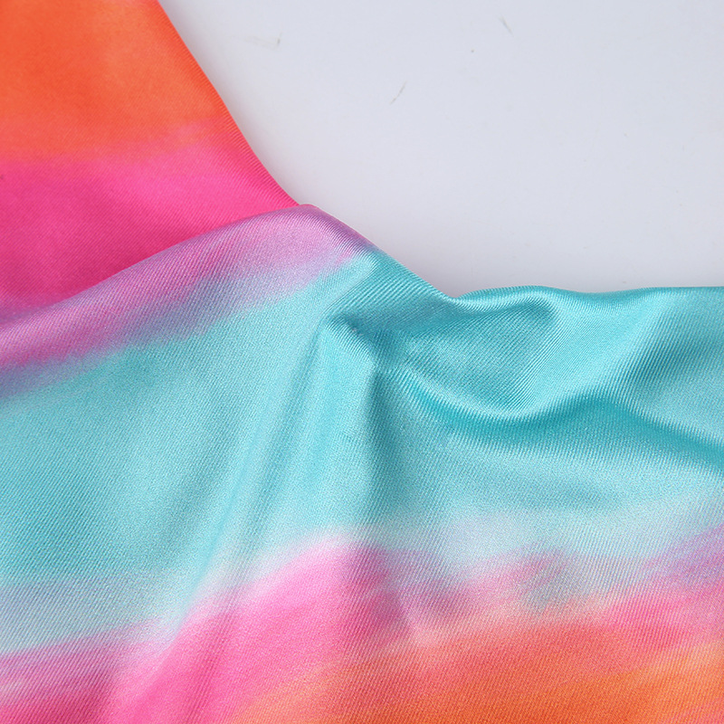 lace up rainbow print pleated sling dress NSRUI51597
