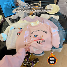 女童卫衣字母卡通休闲冬季加绒加厚高领内搭上衣儿童保暖童装打底