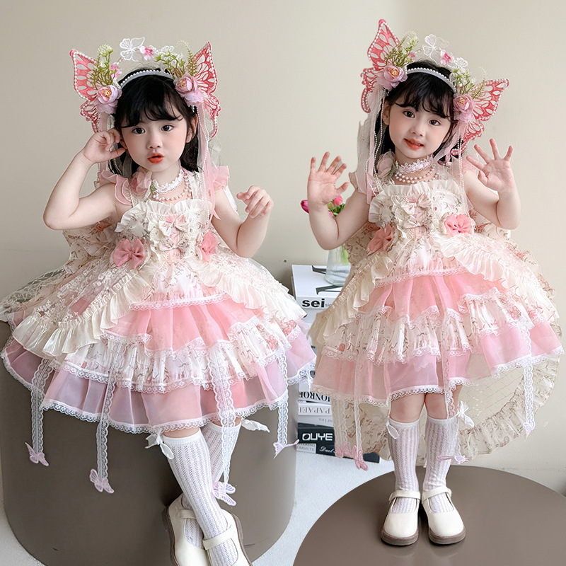 Girls' Dress Summer 2026 New Style Kidsren's Lolita Monet Garden Princess Dress Birthday Dress Tutu Skirt