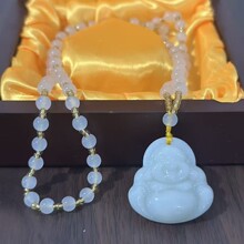 弥勒莲花观音玉牌吊坠民族风仿和田玉玻璃琉璃项链女毛衣链批发