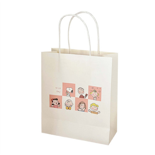 Cute ins simple cartoon Korean style white paper bag portable shopping bag packaging bag gift gift bag storage bag