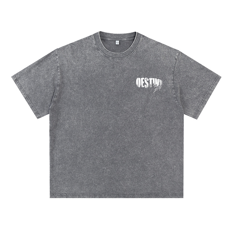 スノーフレークウォッシュ半袖Tシャツメンズ夏新作ブロークンテクスチャレタープリント半袖日本製ルーズTシャツq